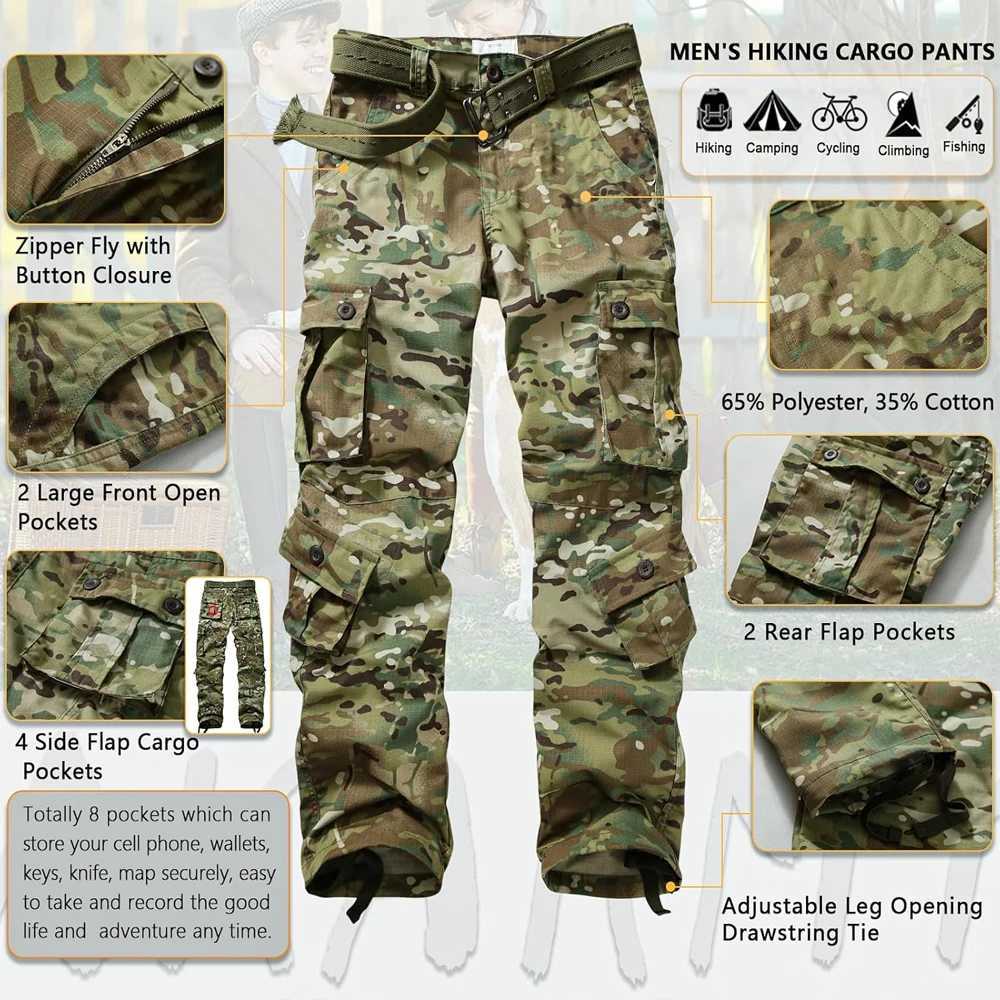 AKARMY Camouflage Cargo Pants Outdoor Multi Pocket Anti Tear Tactical Camouflage Jogger Outdoor Pure Cotton Camouflage Pants W241009