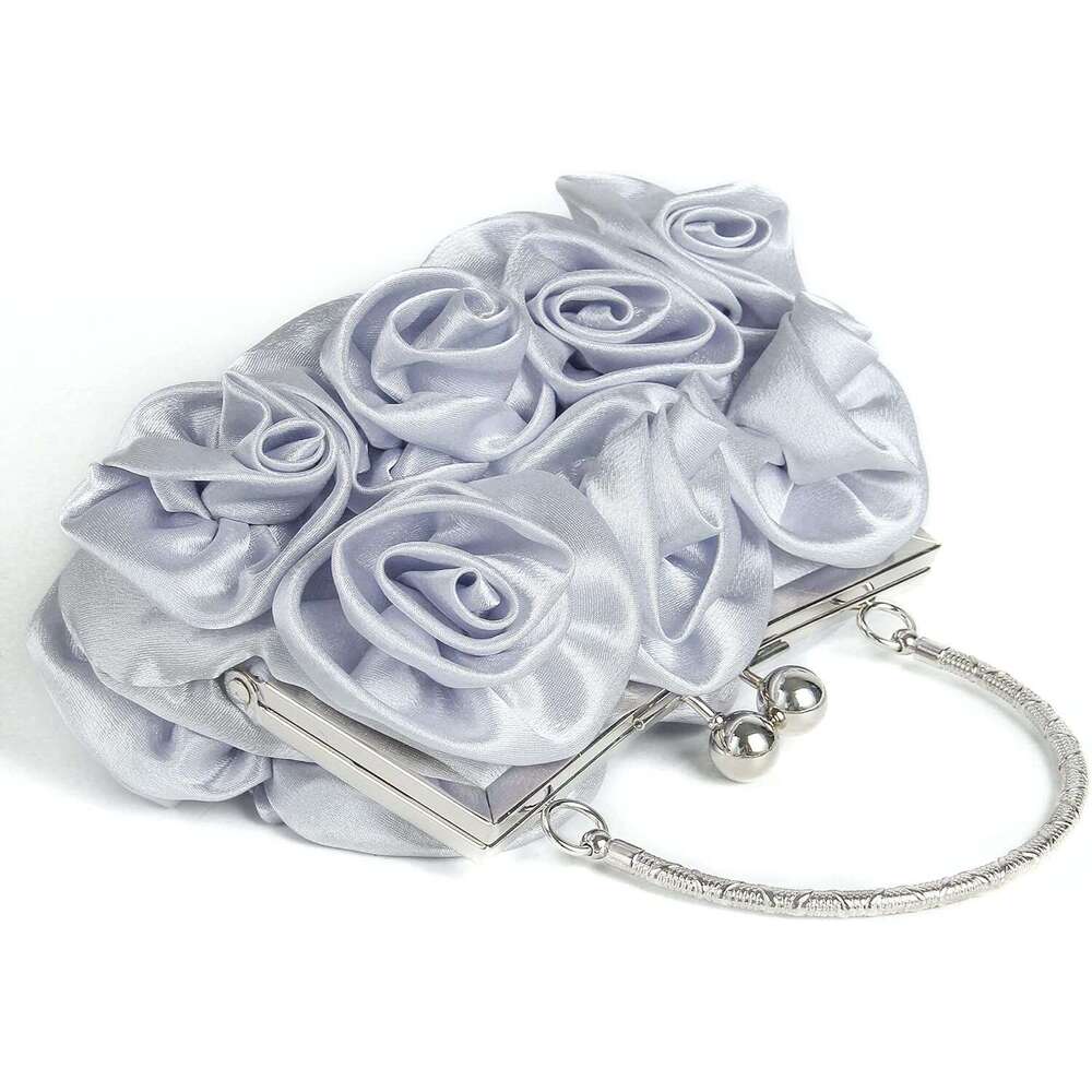 Missy K 7 Roses Clutch Purse, Satin, with Detachable Strap Money Clip