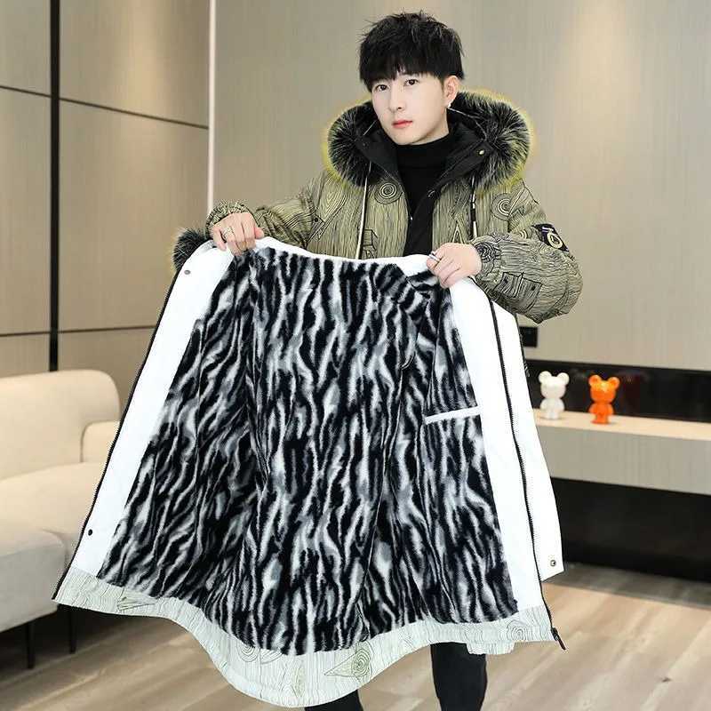 Men's Down Parkas Winter Kping Warm Men Parka Male Trendy Large Size Flce Lined Thicken Outcoat Fashion Casual Hooded Big Fur Collar Outwear Y241