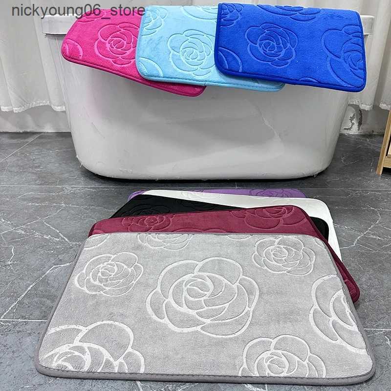 Non-Slip Bath Mats Rose Bath Mat Bathroom Rug Quick Dry Non Slip Area Mat Coral Fleece Bath Floor Mat Soft Absorbent Washable Carpet Shower Doormat L2