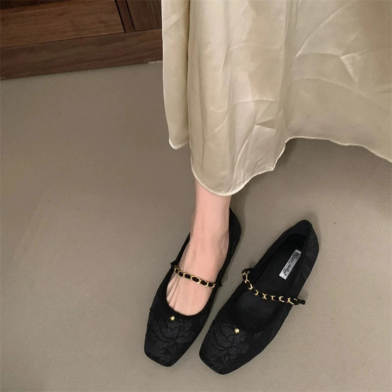 SUOJIALU Spring Womens Flat Shoes Fashion Round Toes Womens Elegant Dress Mary Simple Shoes Soft Bottom Outdoor Dress Ballet Dancer 241007