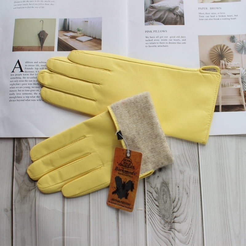 womens leather color gloves sheepskin classic straight style knitted lining spring driving mittens autumn 240914