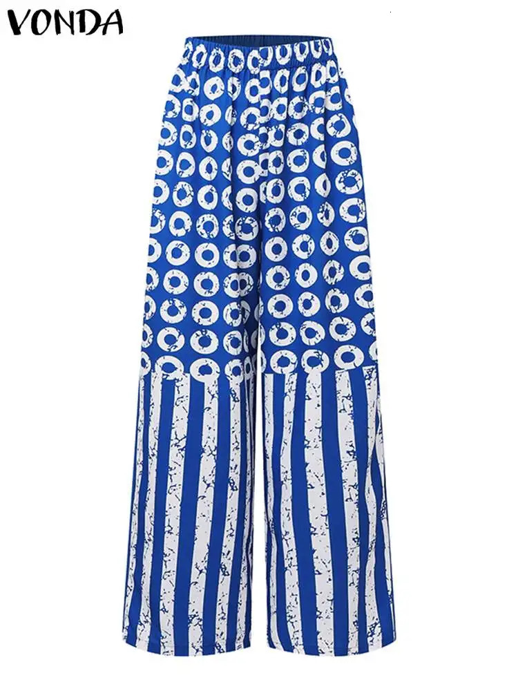 autumn matching set VONDA womens Vneck long sleeved polka dot striped printed shirt and casual pants 2PCS 241008
