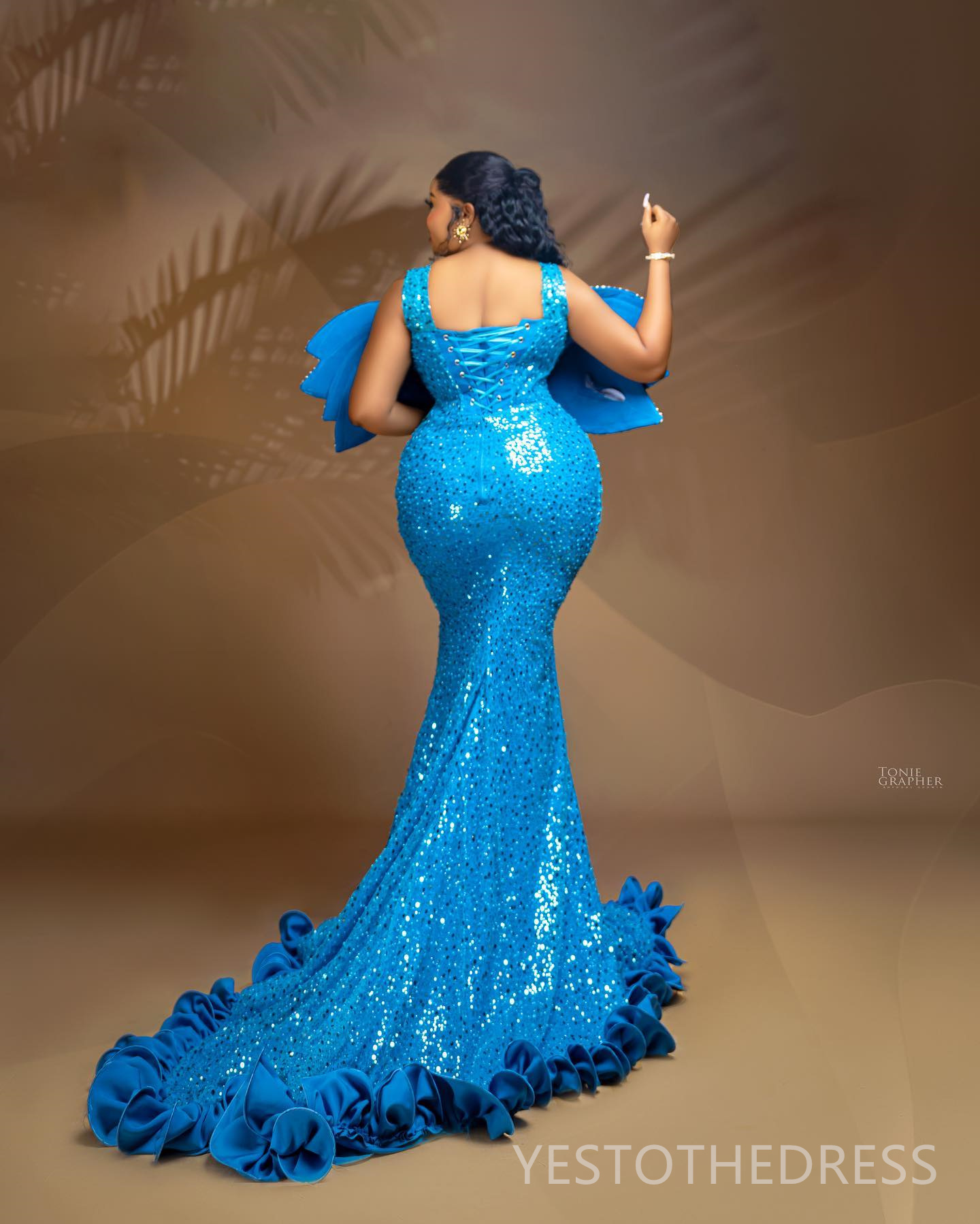 2024 Plus Size Blue Prom Dress For Special Occasions Evening Dresses Formal Gowns Mermaid Sheer Neck Flora Beaded Sequined Lace Birthday Dress Recepti