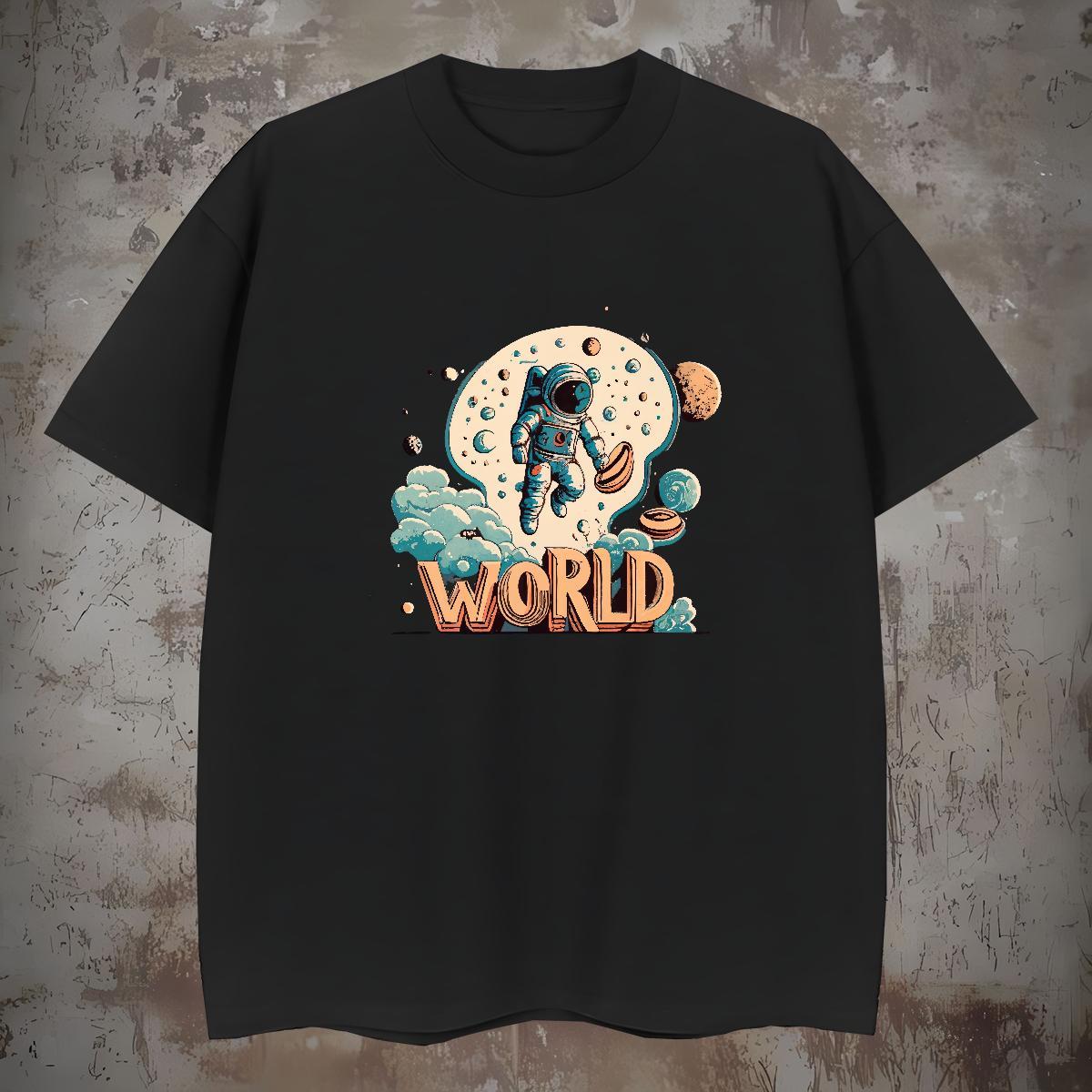 Loose Fit Man T Shirts 230g Pure Cotton spaceman Casual DIY Logo Oversized O-Neck Short Sleeve Men Clothes T-Shirt Wholesale Top Tees