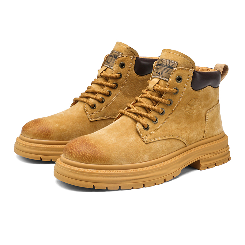 High top Martin boots for men autumn and winter British style can t be kicked off big yellow boots for men genuine leather thick soled workwear leathe