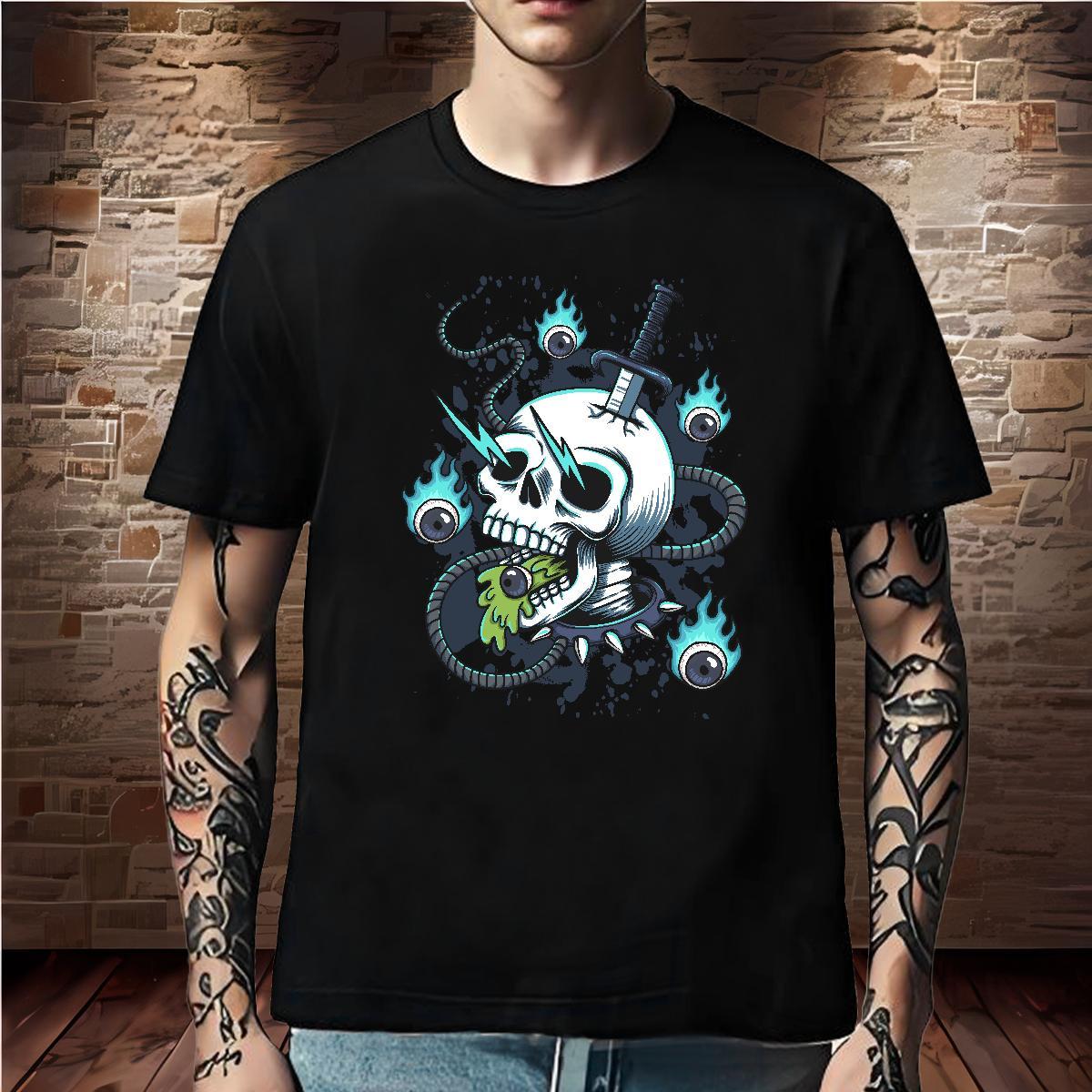 Cool Design T Shirts Men 230g Cotton skull Street Casual Custom Printing O-Neck Short Sleeve Men Tops Tees 2024 New Top Tees