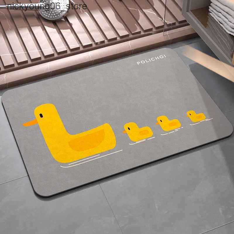 Non-Slip Bath Mats Cute Duck Diatomaceous Earth Mat For The Bathroom Floor Mats Foot Room Rugs Toilet Shower Carpet Entrance Doormat Pad Washable L240