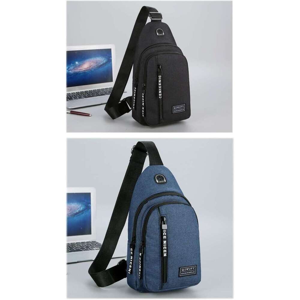 Small Sg Crossbody Chest Shoulder Water Resistant Travel Bag for Men Women With Earphone Hole (Blue)