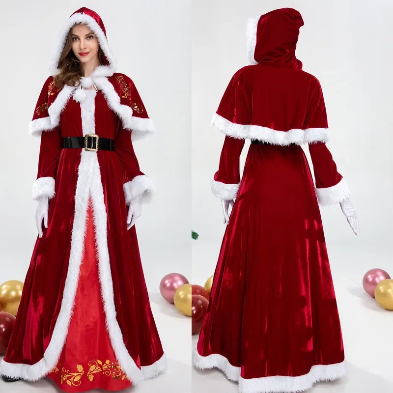y classic Christmas ladies cosplay Santa Claus costume red dress carnival fancy party womens clothing 241007