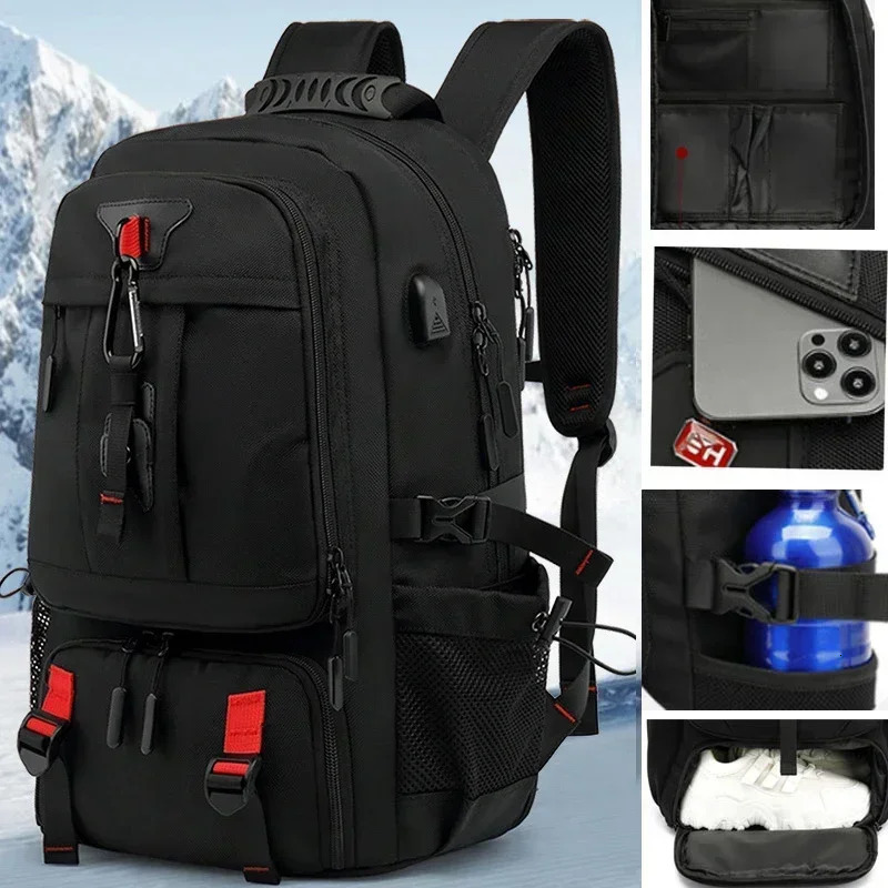 50L 60L 80L outdoor backpack with USB port suitable for mens bags large capacity unisex sports hiking camping 241008