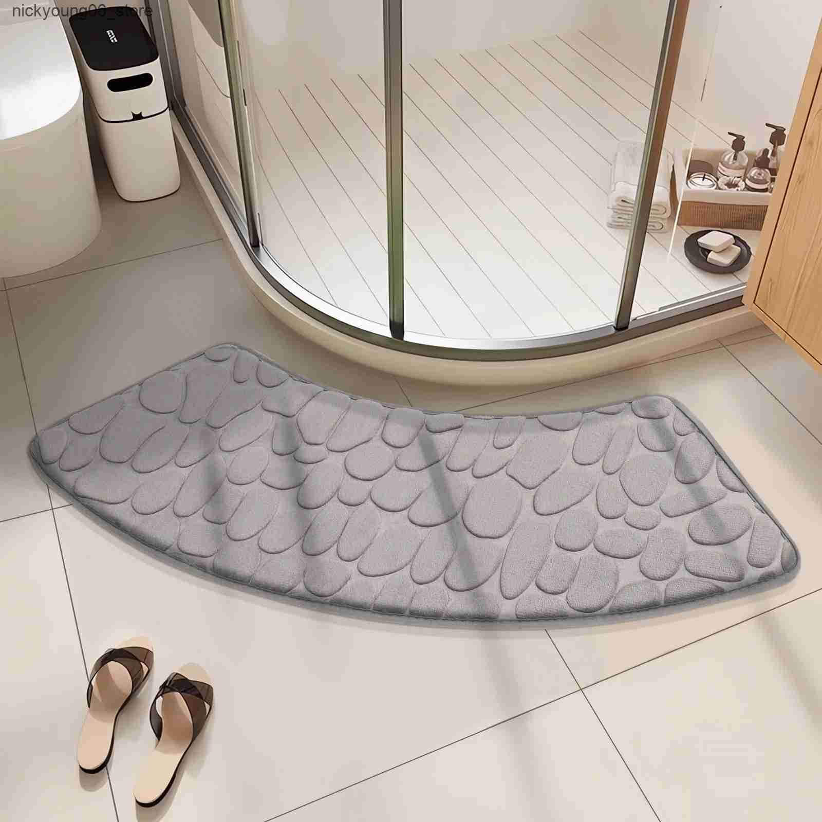 Non-Slip Bath Mats Luxury Curved Bath RugNon Slip Soft Absorbent Fanned Shower Mats Washable Bathroom Rug Corner Bath Tub Floor Carpet for Shower L240