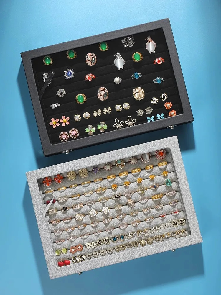 Ring/Earring Manager Tray with Transparent Lid 10 Slot Velvet Drawer Insert into Jewelry Storage Box 240924
