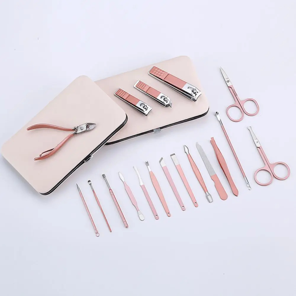 18 piece nail clipper set stainless steel rose gold care kit for convenient storage of foot manipulation tools nail clippers 240927