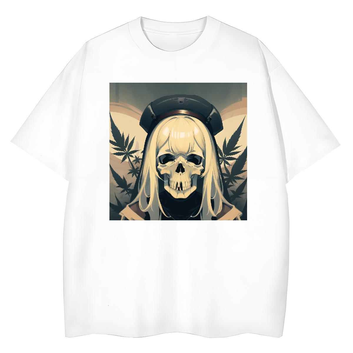 New T Shirts Women 230g Cotton Breathable Short Sleeve Casual skull Womens Tshirts Lady Floral Print Tops