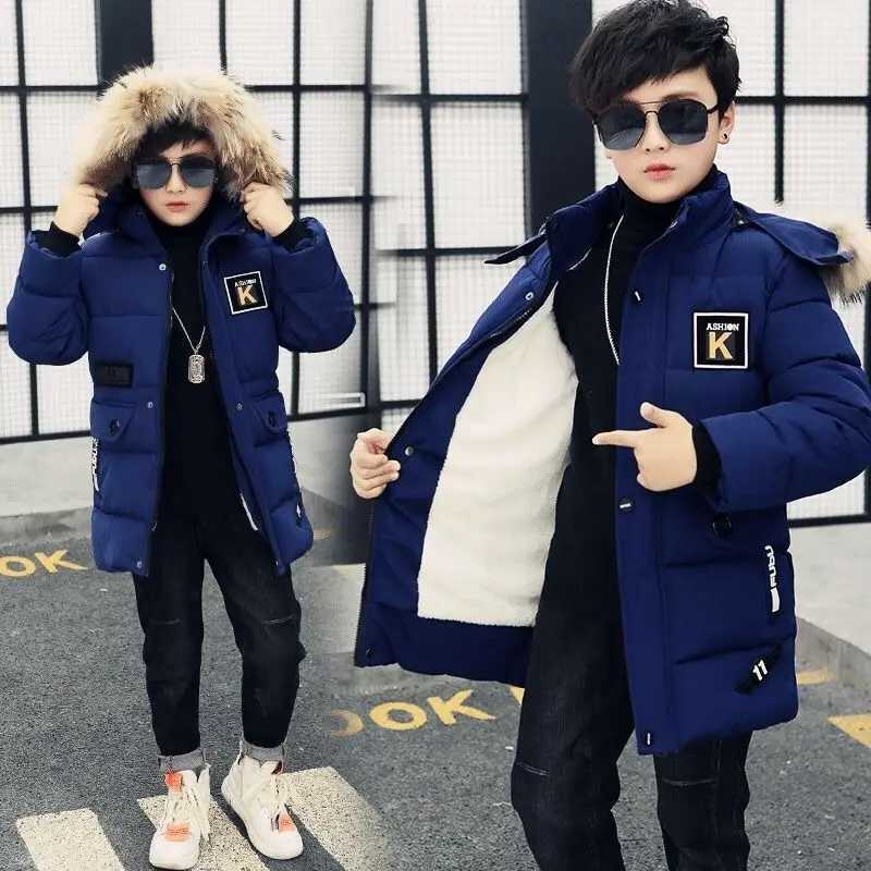 Down Coat Boys down jacket outerwear cotton 2023 blue warm thick winter plus childrens clothing H241010
