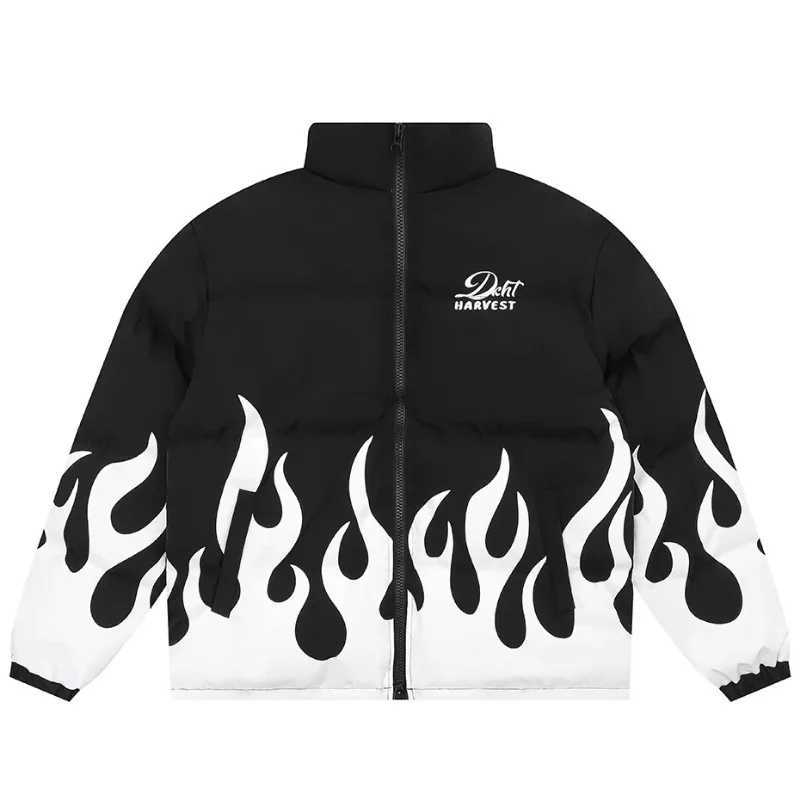 Men's Down Parkas Mens fashionable winter inflatable jacket fireproof print oversized hip-hop T-shirt Parkas patch loose retro filled bubble jack