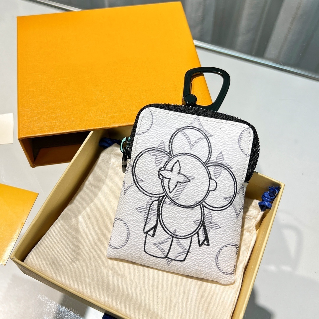 Men's And Women's Luxury Designer Sunflower Key Bag Coin Purse Luggage Pendant Mouth Red Envelope Headphones Protective Case Women's Handbag Pass Pocket Card Bag 11CM