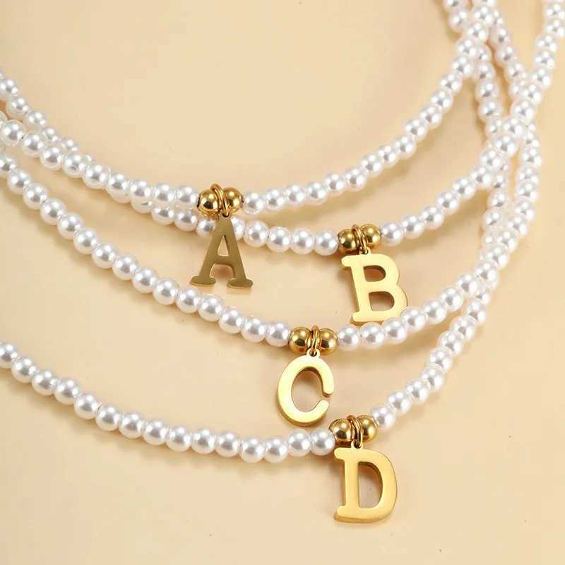 Golden Letters Initial Pendant Necklace Diy Name Simulated Pearls Bead Necklaces for Women Pearl Womans Choker Jewelry GiftX241009