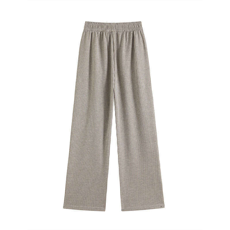 Grey Striped Glutinous Rice for Women in Spring Autumn 2024 New High Waisted Drooping Feeling Soft and Loose Lazy Style Casual Wide Leg Pants