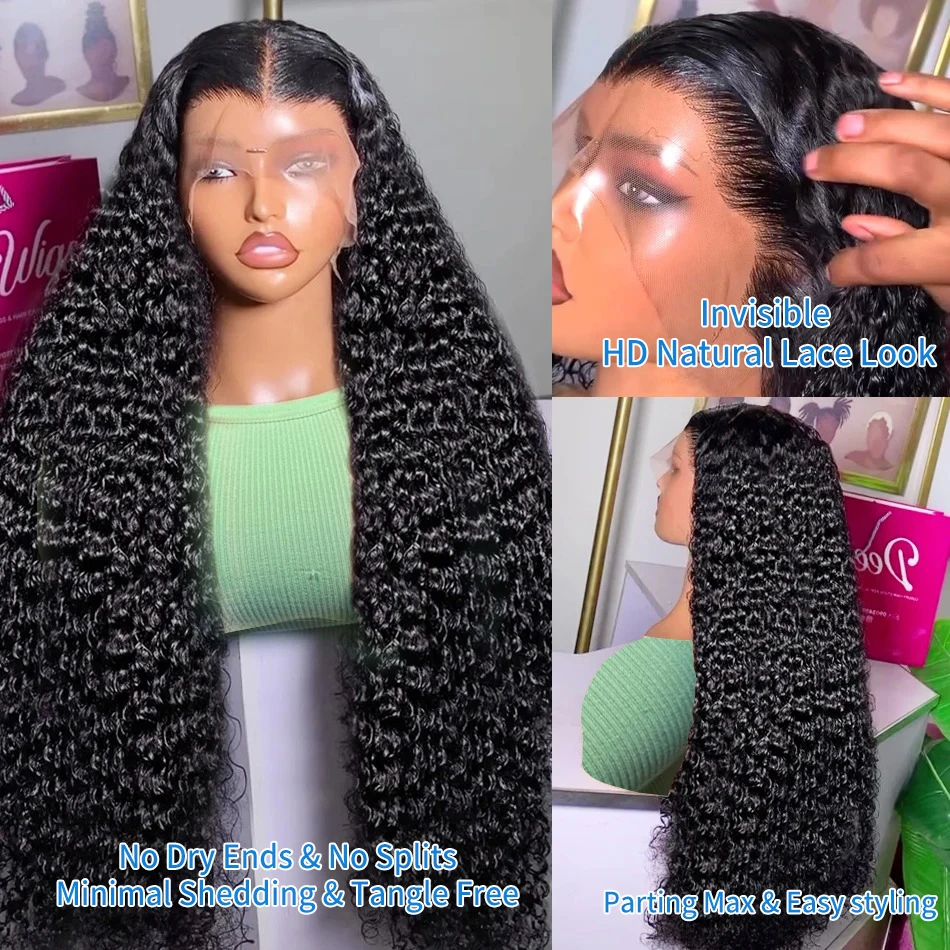 250 Density Deep Curly 13x4 HD lace Frontal Wig Deep Wave Lace Front Wig Glueless Wig Human Hair Ready to Wear Lace Closure Wig