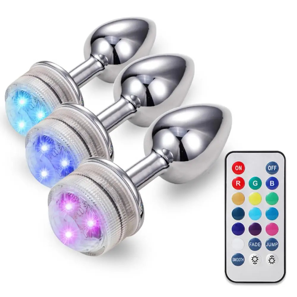 Sex Toy Anal Plug Metal Dilator Bead Remote Control Color Changing LED Light Color Changing Masturbation Tool for women 241010