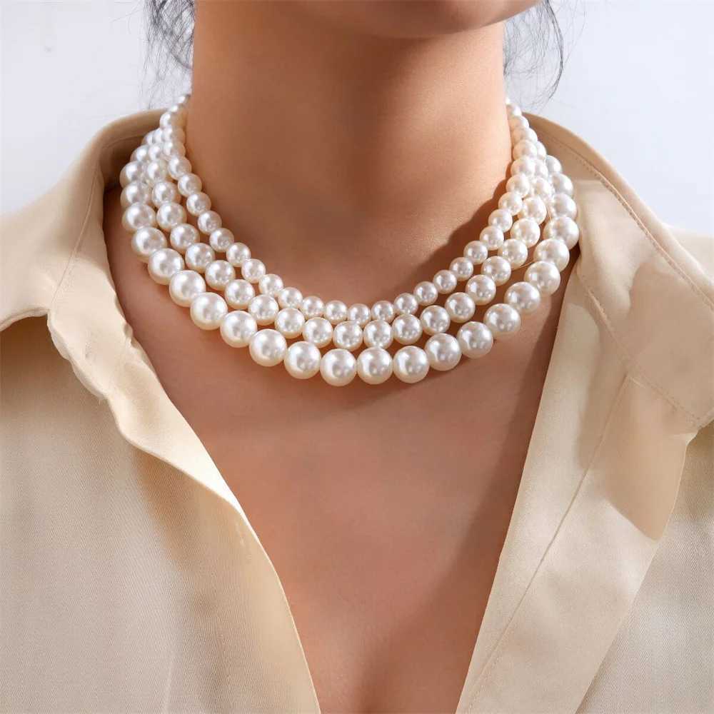 Retro Imitation Pearl Chain Necklace For Women Classic Acrylic Bead Clavicle Chain Choker Womens Jewelry AccessoriesX241009