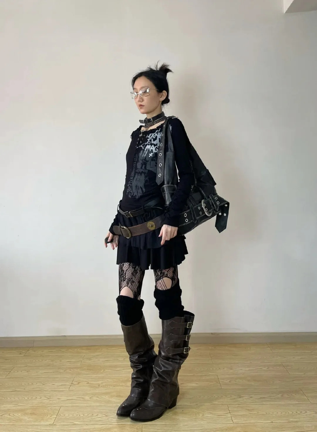high-quality wilderness y2k style retro detachable boot bucket womens black belt with boots 241007