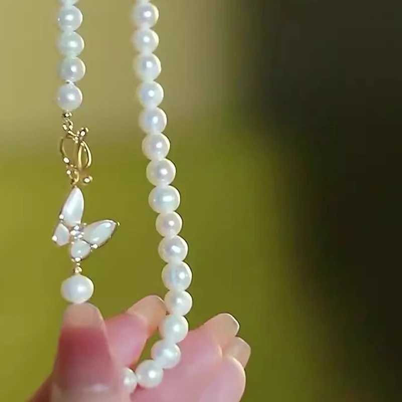 Ladies Light Luxury Elegant Freshwater Pearl Necklace Fashionable and Versatile Unique Design Butterfly NecklaceX241009