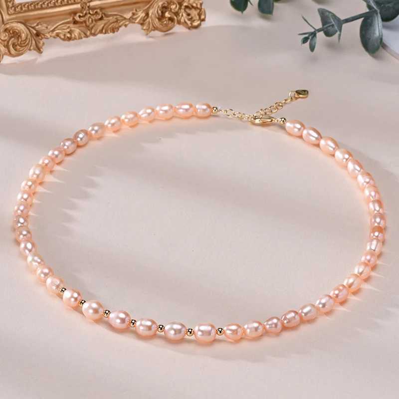 Natural Freshwater Pearls Rice Shape Multicolored Necklace Golden Beads S925 Sterling Silver Chain Fine Jewelry Gifts for WomenX241009
