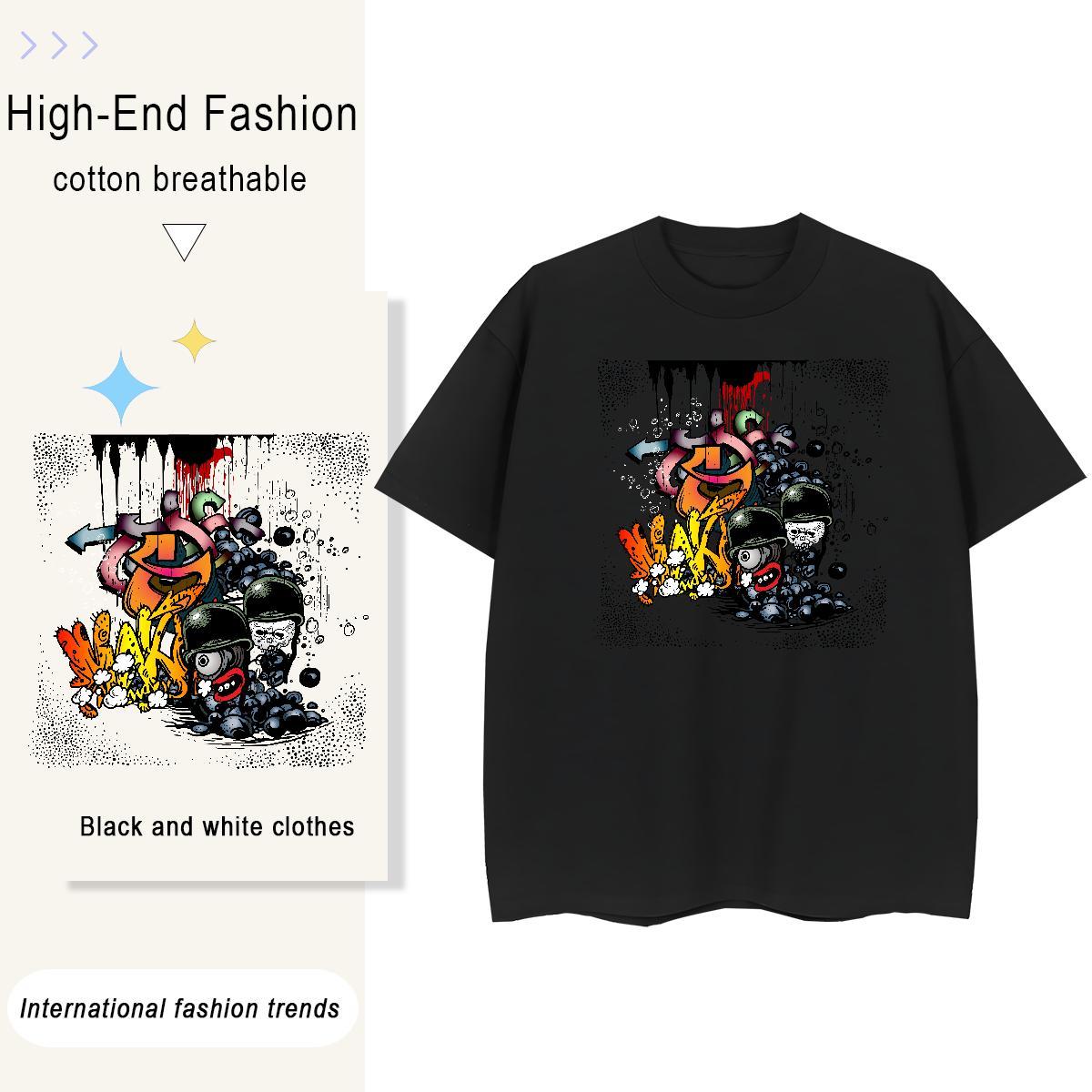 Casual New T Shirts Women 230g Pure Cotton Breathable High Street Hip Hop skull Woman Tshirt Lady Plus Size Cartoon Top Tees