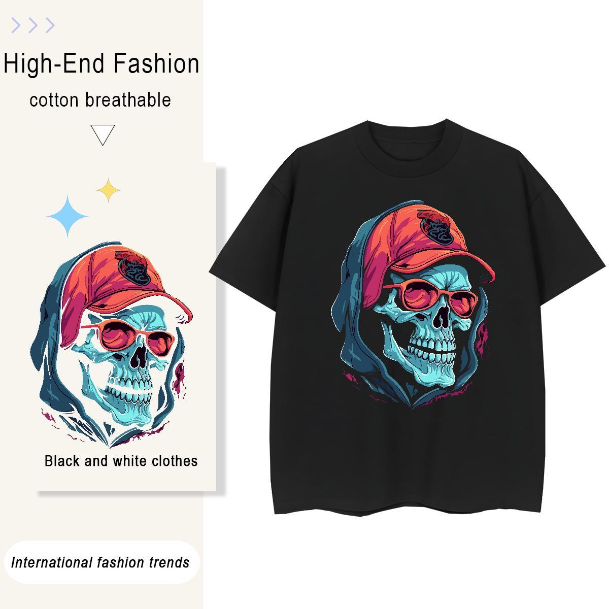 Custom T-Shirts for Women 230g Pure Cotton Short sleeve Soft Hip Hop skull Couples T Shirts Loose fit Custom Print Oversized Top Tees