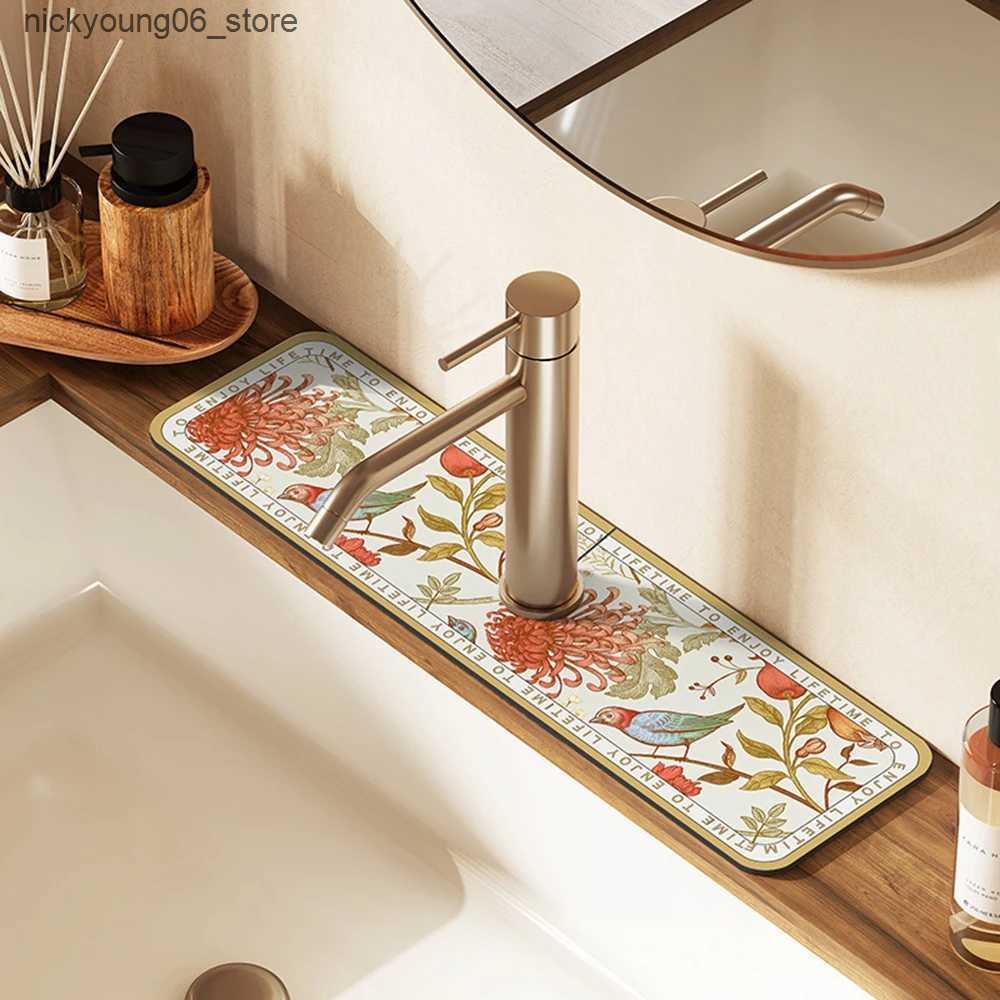 Non-Slip Bath Mats Faucet Drain Pad Bathroom Toilet Diatom Mud Absorbent Table Mat Kitchen Countertop Non-slip Anti-mildew Sink Splash Drying Pads L24