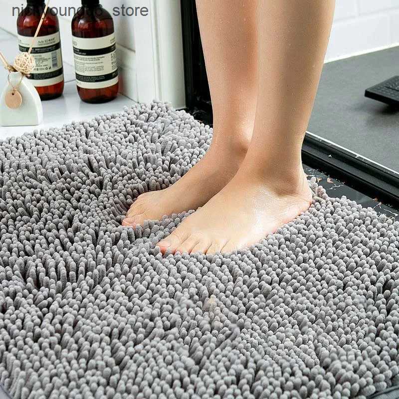 Non-Slip Bath Mats Solid Color Soft Plush Chenille Non Slip Bathroom Bath Mat Water Absorption Floor Door Mat Toilet Rug Home Decoration Carpet L24091