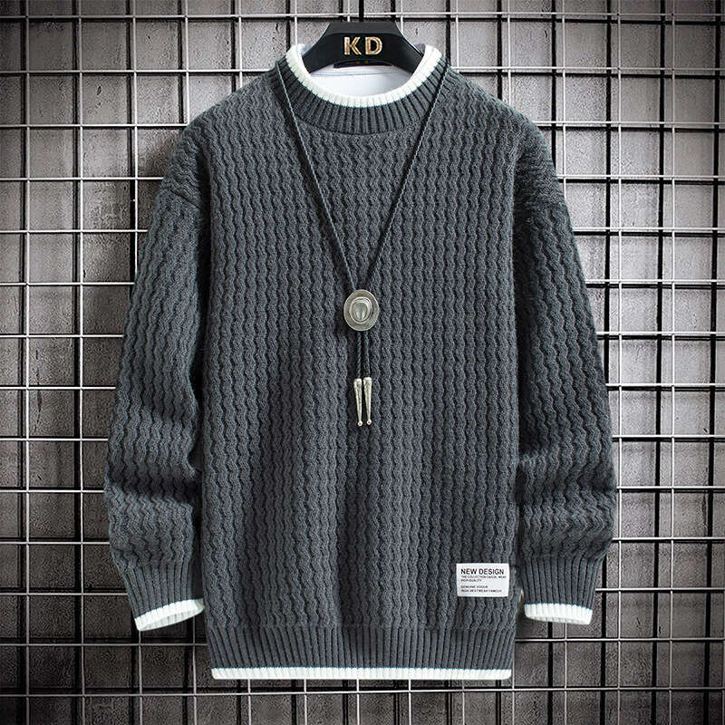 Autumn And Winter Sweaters For Men, Korean Style Trendy Solid Color Woolen Clothes, Loose Autumn And Winter Round Neck Jackets, Knitted Sweaters For M