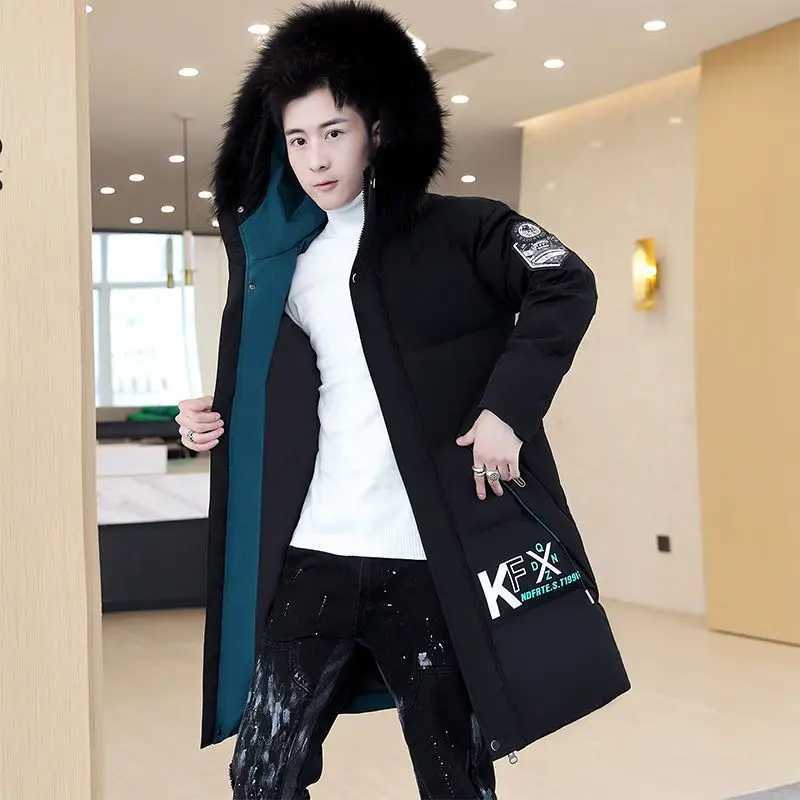 Men's Down Parkas Winter New Men Down Cotton-Padded Coat Male Trend Hooded Slim Fit Long Cold Proof Parkas Tn Fashion Casual Thick Warm Outwear Y