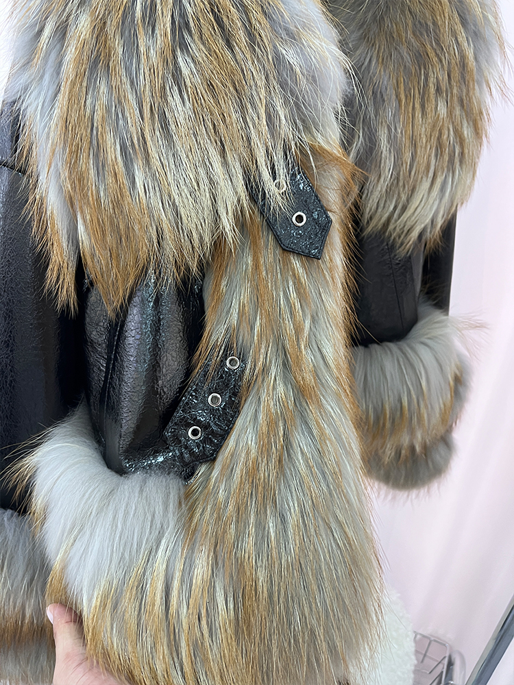 2024 New Winter Natural Raccoon Fur Collar Women's Genuine Sheepskin Leather Jacket Outerwear Female Coat