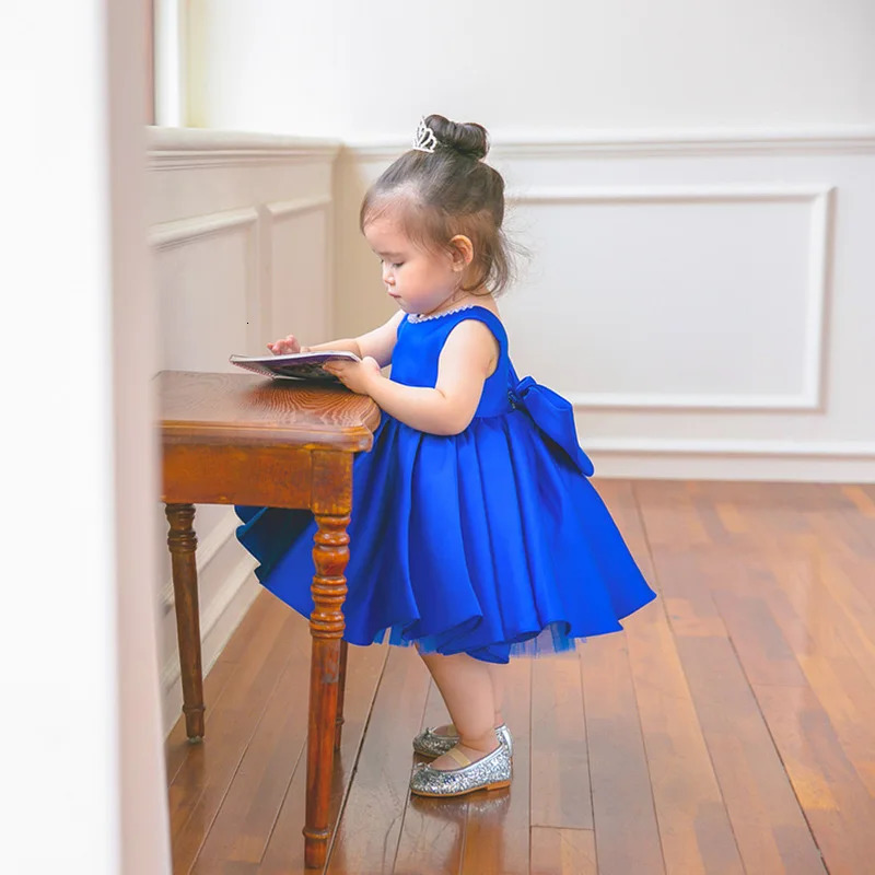 Baby Girl Party Dress Rolay Blue Summer Childrens Dress Big Bow Preschool Childrens First Birthday Baptist Dress Bridal Dress 241008