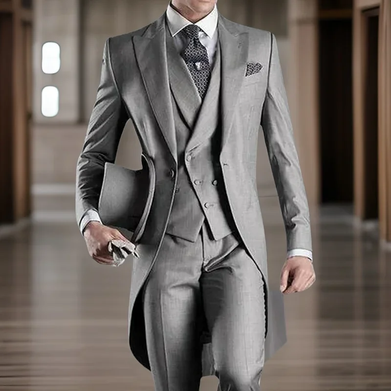 Wedding Men Suit 3 Pcs Groom Tuxedo Formal Business Tail Coat For Prom Male Fashion Set (Jacket + Vest + Pants ) 2024