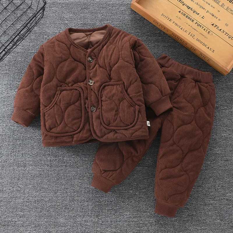 Down Coat Boys and girls winter apron set baby clothing set childrens denim jacket outerwear duvet cover jacket top+Pants 2PC 1-7 years old H241010