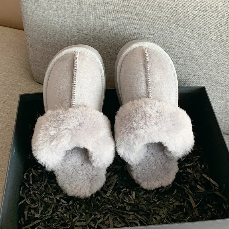 Fur slider womens winter plush sandals slider platform slider womens thick soled cotton home shoes 241007