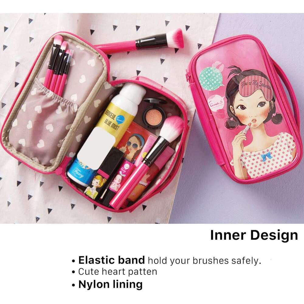 Korean Beauty FASCY Handle Pouch Water-Resistant Travel On The Go Zipper Womens Girls Nylon Carrying Case for Cosmetics Makeup Toiletry Accessories Co