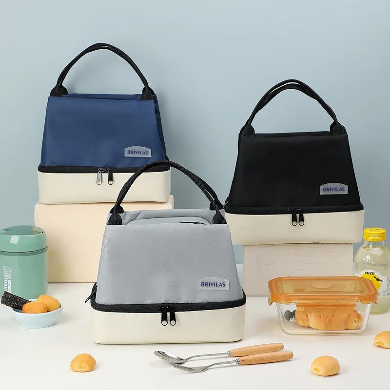 Large Capacity Doublelayer Lunch Bag Portable Aluminum Foil Thermal Insulation Box Office Workers Picnic Travel Food 240925