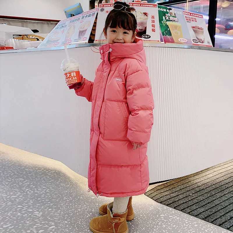 Down Coat 3-12 Winter Girls Down Jacket Long Solid Color Fashion Parka Coat Hooded Zipper Coat Birthday Gift Clothing H241010