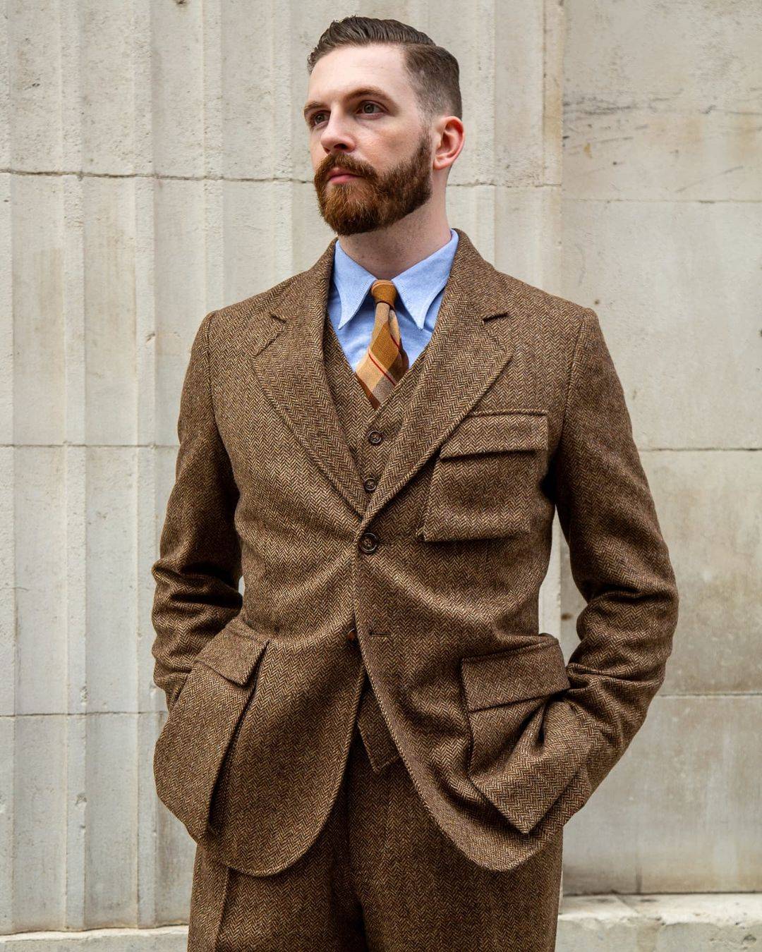 Wedding Suits Notched Lapel Jacket 3 Piece Set Men's Tuxedo Winter Vintage Herringbone Tailored Dinner Prom Groom Blazer Custom Made(Coat+Pants+V