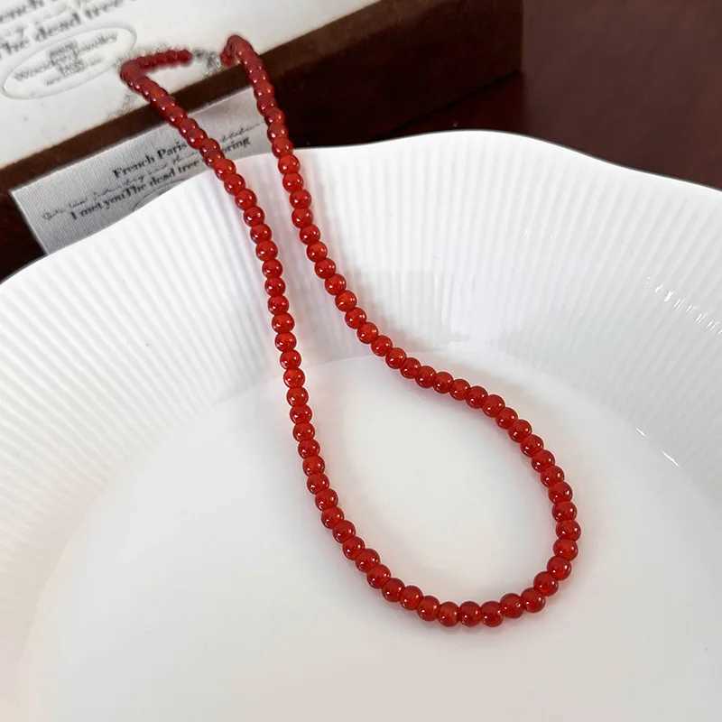 Vintage Red Beaded Necklaces for Women Chinese Style Glass Beads Necklace Exquisite Elegant Choker Aesthetic Jewelry AccessoriesX241009