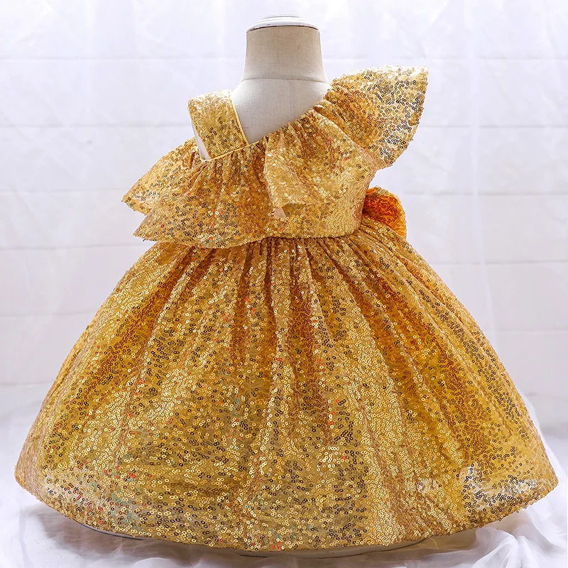 1 year birthday dress Baptist party sequined princess dress red gold party born baby clothing baby girl clothing shoulder length 241008