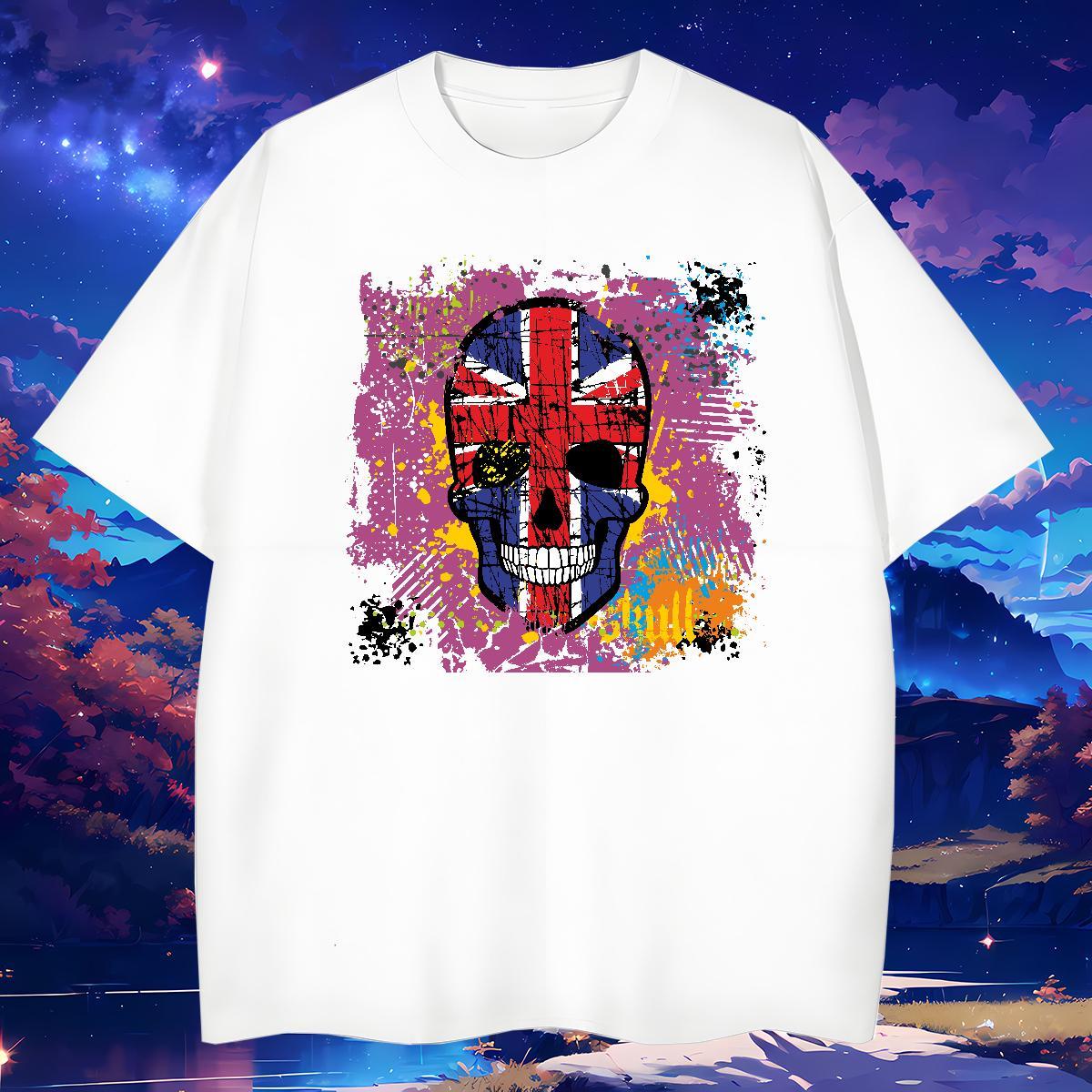 Cool T-Shirts 230g Pure Cotton skull Street Wear Custom Print Plus Size Breathable Soft Tshirts Fashion Top Tees