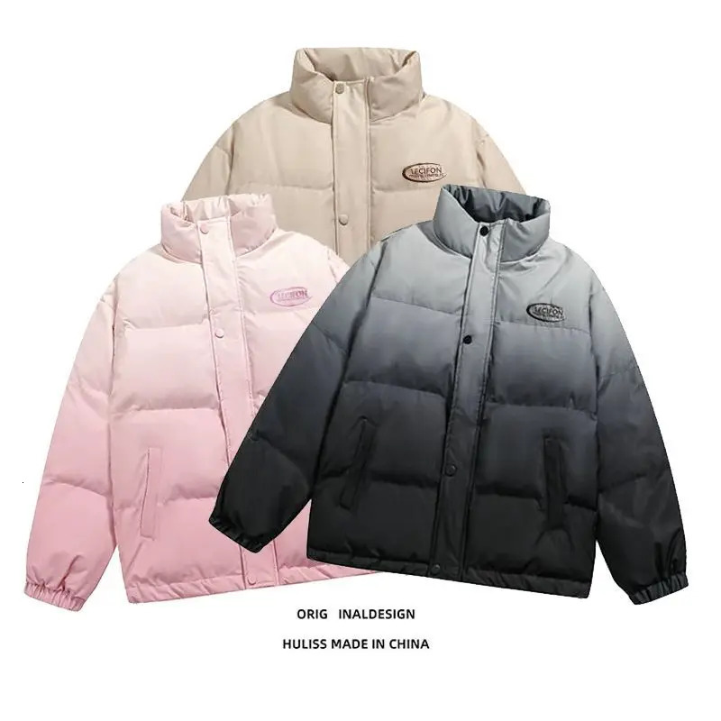 Gradient colored cotton jacket womens and mens thick coat cotton winter coat womens fashionable cotton down jacket 241009