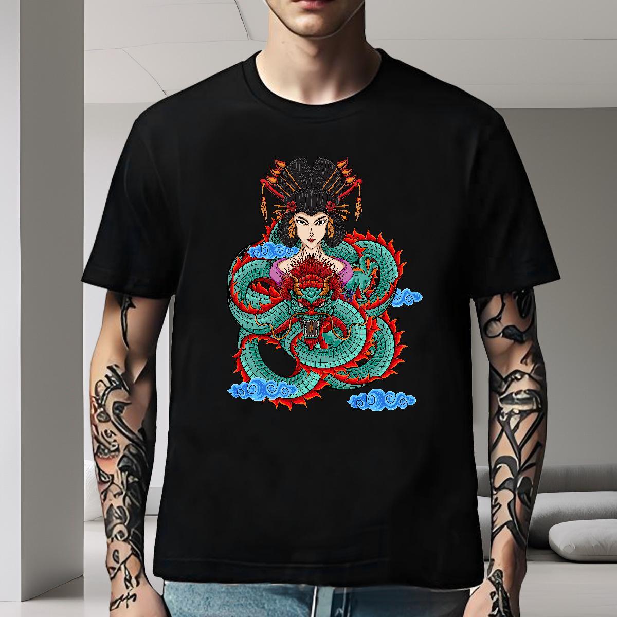 Brand Man T Shirts 230g Cotton dragon Casual Beach Plus Size Cartoon Round Neck Short Sleeve Men Tees Designer Fashion Wear